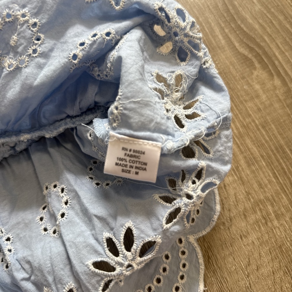 Jennifer & Grace 100% Cotton Eyelet Lace Trim Light Blue Babydoll Blouse Size M - Picture 4 of 12